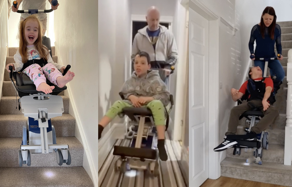 disabled children navigate stairs safely using a mobility stairclimbing wheelchair